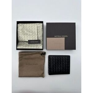 Bottega Veneta Intrecciato Bifold Wallet Mens Black Woven Leather